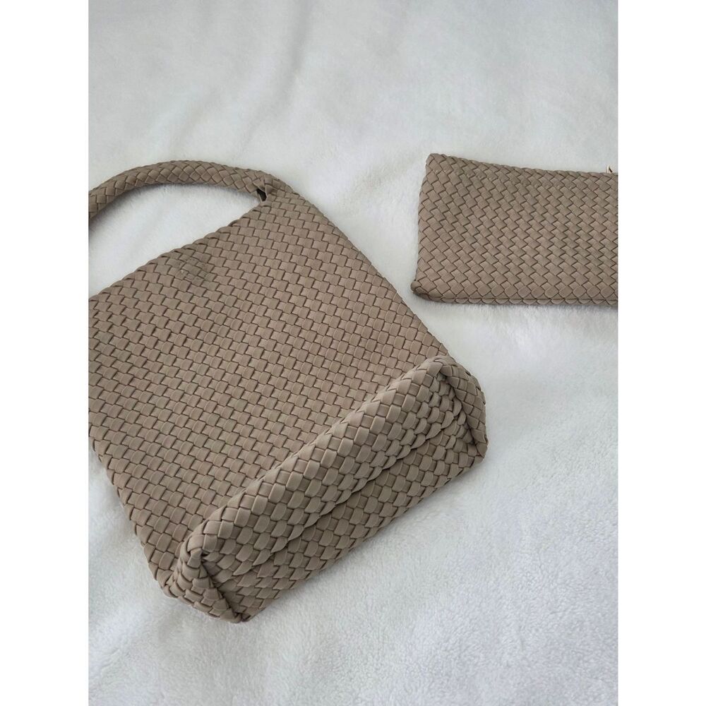 Woven Taupe Hobo Bag with Matching Pouch